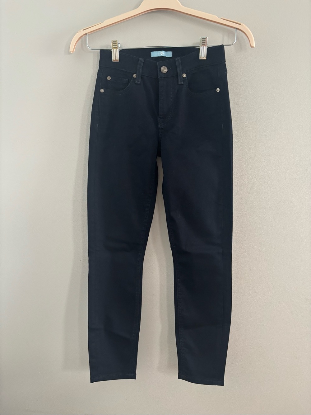 7 For All Mankind Dark Wash High-Rise Jeans with Branded Waistband